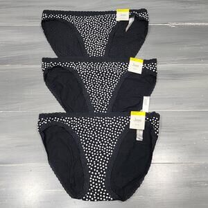 Jenni Bikini Underwear Lace Trim Black White Polka Dot Size Medium 3 Pair